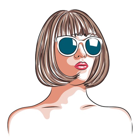 vector illustration of beautiful woman wearing white sunglassesのイラスト素材