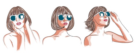 vector illustration of beautiful woman wearing white sunglassesのイラスト素材