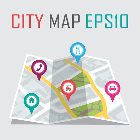 vector illustration of a city map with locationsのイラスト素材