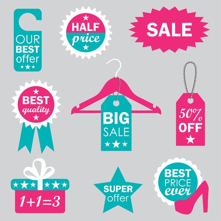 vector set of sale design elements in pink and blueのイラスト素材