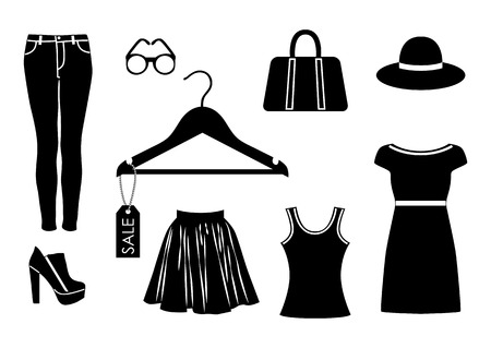 vector clothes icon set in black color on white backgroundのイラスト素材