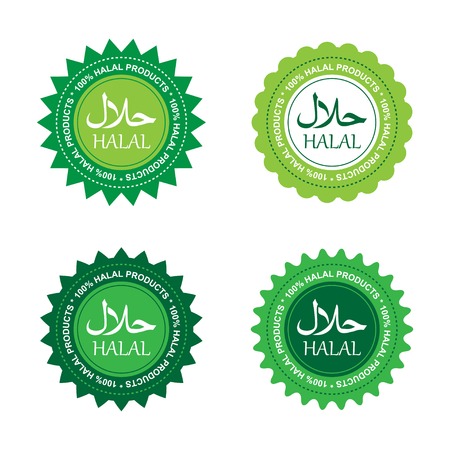 vector set of halal products labels in green colorsのイラスト素材