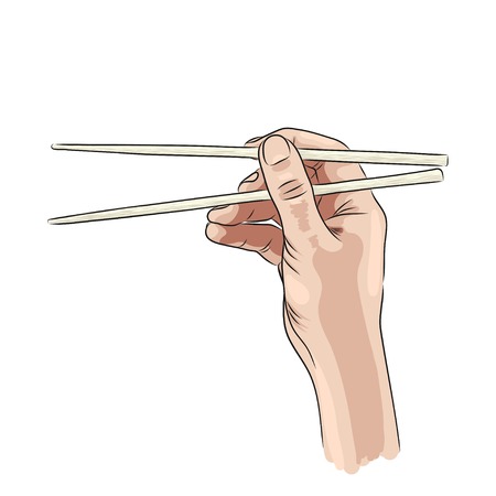 vector illustration of a hand holding sushi roll. EPSのイラスト素材