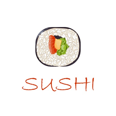 vector illustration of futomaki sushi roll containing salmon. EPSのイラスト素材