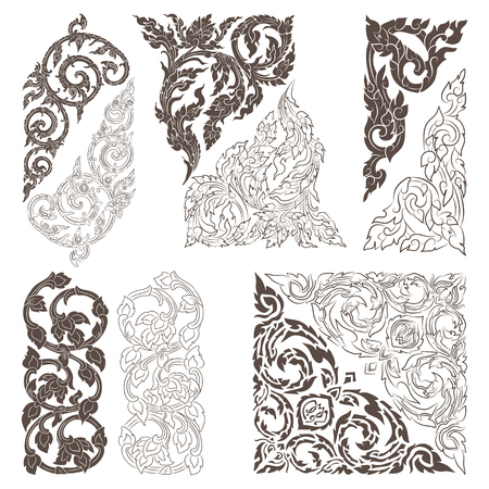 vector set of traditional Thai ornaments on white background. EPSのイラスト素材