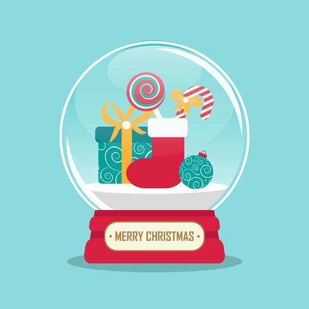 vector illustration of snow globe with christmas decorations inside. EPSのイラスト素材
