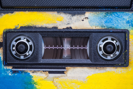 Old color audio tape in a playerの写真素材