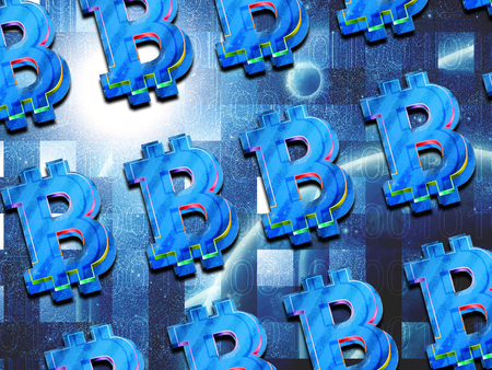 Bitcoin on a abstract digital backgroundの写真素材