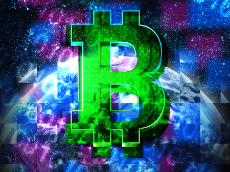 Bitcoin on a abstract digital backgroundの写真素材