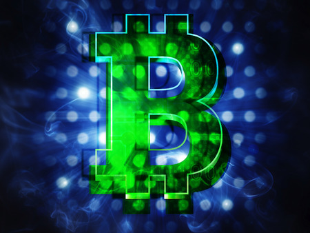 Bitcoin on a abstract digital backgroundの写真素材