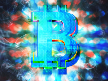 Bitcoin on a abstract digital backgroundの写真素材