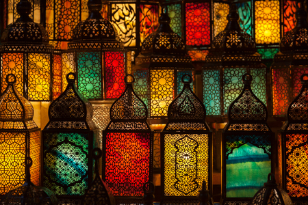 lighting with colors on muslim style's lantern shiningの写真素材