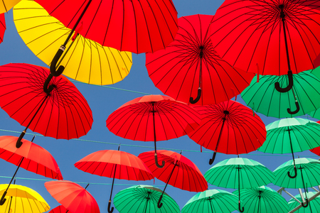 Background colorful umbrella street decorationの写真素材