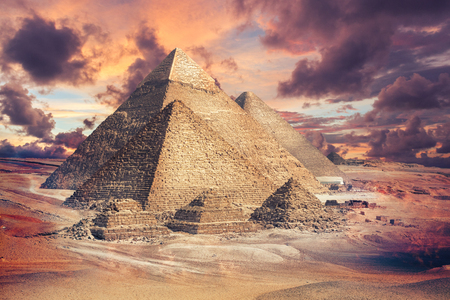 Egypt Cairo - Giza. General view of pyramidsの写真素材