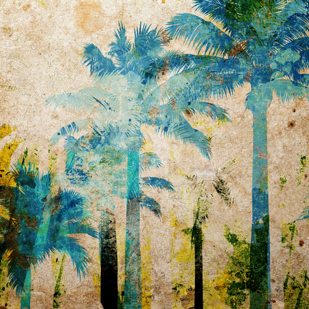 tropical palm grunge background with scratches and stainsの写真素材