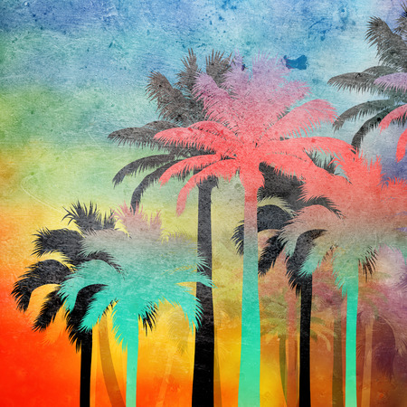 tropical palm grunge background with scratches and stainsの写真素材