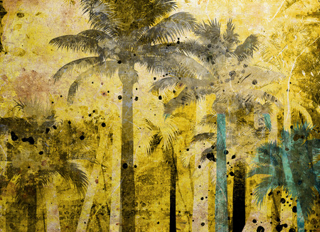 tropical palm grunge background with scratches and stainsの写真素材