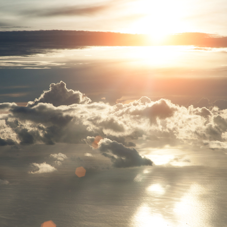 Beautiful blue sky background with sunsetの写真素材