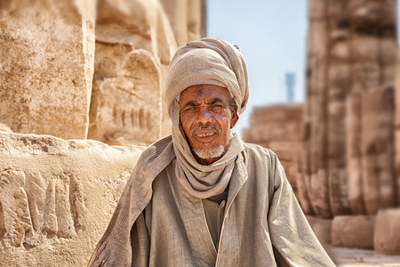 Luxor, Egypt - Feb 19 2019: a Beduin man in the Temple city of Luxor in in the Egypt, Luxor cityのeditorial素材