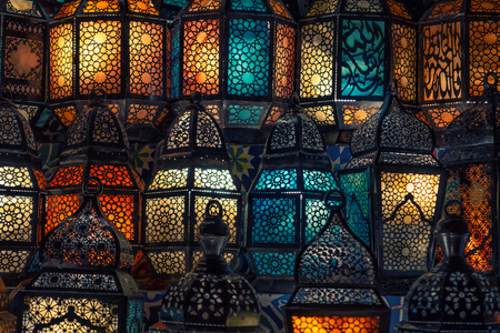 lighting with colors on muslim style's lantern shiningの写真素材