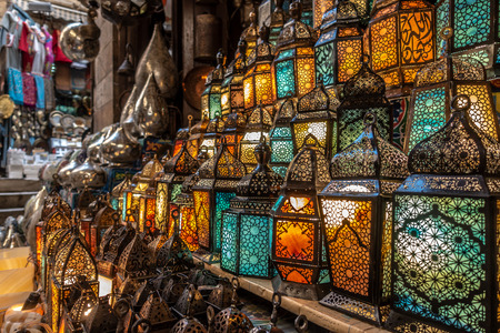lighting with colors on muslim style's lantern shiningの写真素材