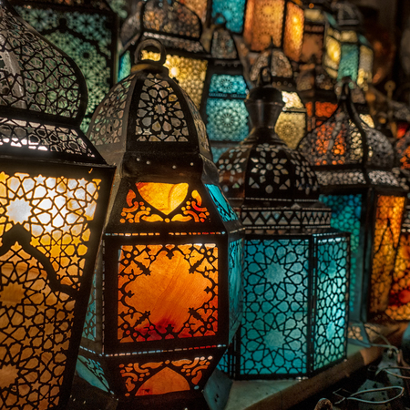 lighting with colors on muslim style's lantern shiningの写真素材