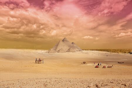 Egypt Cairo - Giza. General view of pyramidsの写真素材