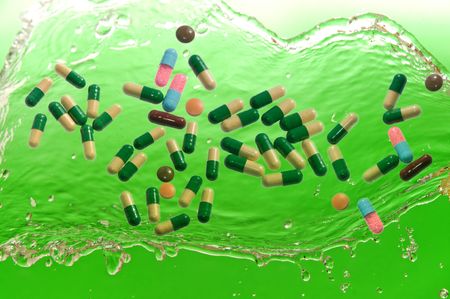 a lot of capsules in the waterの写真素材