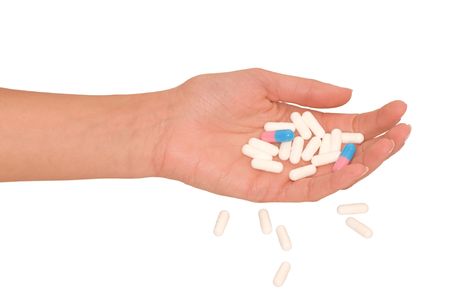 medical  capsulses in the woman's handの写真素材