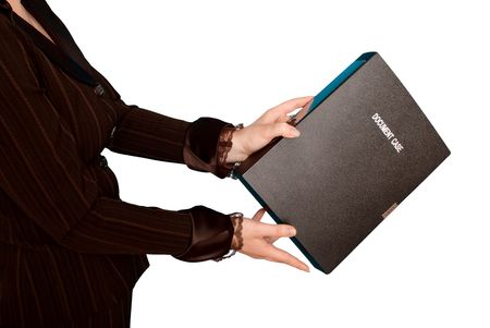 woman giving to her colleague a document caseの写真素材