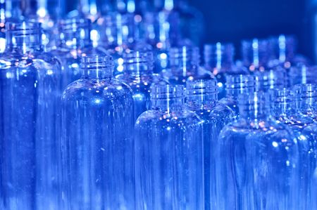 transparent empty bottles as a containers for shampoo for backgroundの写真素材