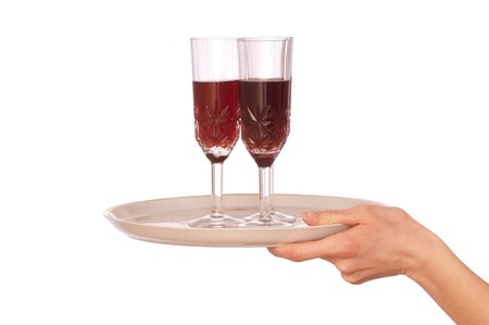 Waiter hold the tray with three glasses champagneの写真素材