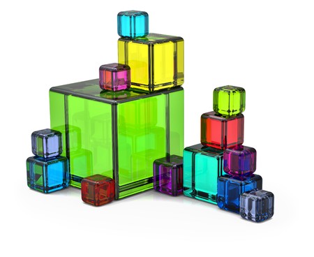 Colored big and small rendered cubes for backgroundの写真素材