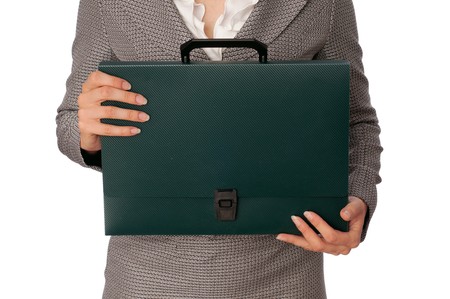 Suitcase with blank contracts for new employeesの写真素材