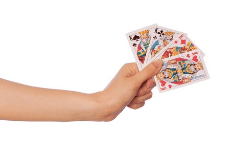 The girl keeps in a hand cards in casino for win