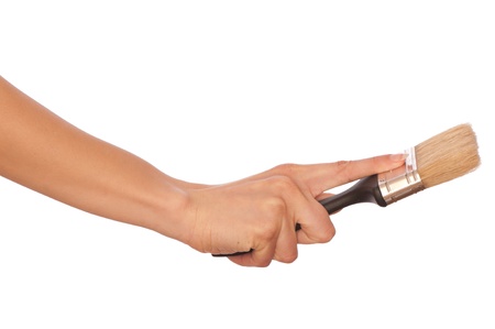 woman drawing a wall with a brushの写真素材