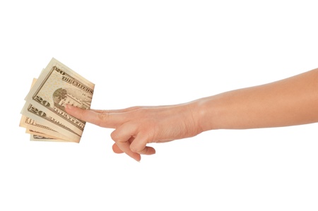 The criminal took dirty dollars money in hands