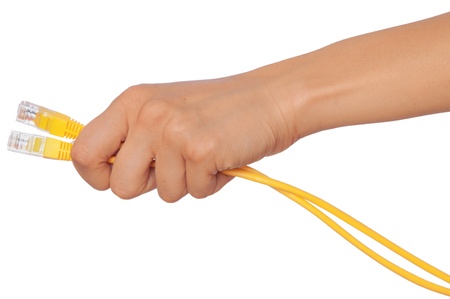 woman holding LAN cords in the hand
