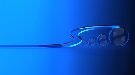 glass beads of various sizes under the curved decorative glass on a blue background
