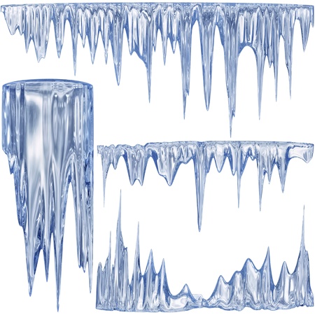 Set of 4 blue thawing icicles for christmas designの写真素材
