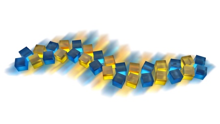 abstract blue and yellow cubes moving as a wave