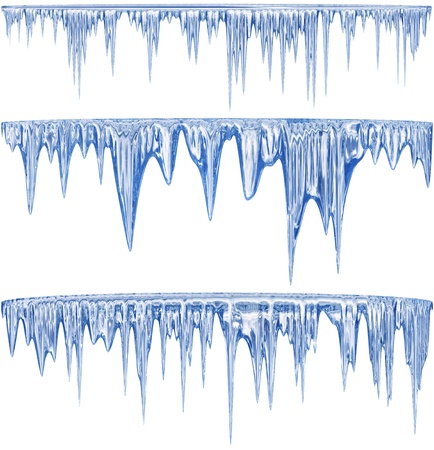 Set of 3 blue thawing icicles for christmas designの写真素材
