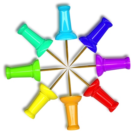 thumbtacks or pins arranged in a circle on white background