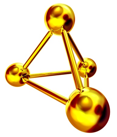 illustration with golden metallic molecule on white backgroundの写真素材