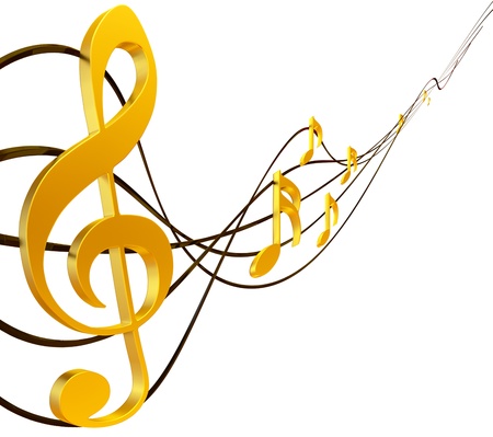 gold musical score with treble clef as a symbol of music creationの写真素材