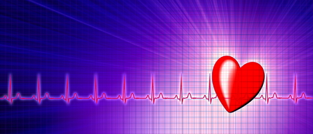 Heart rate with ECG graph on the futuristic medical monitor in the cyberspace. 3D backgroundの写真素材