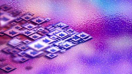 Moving group of arrows on a lilac backdropの写真素材