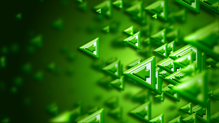 Moving group of arrows on green backdrop, as a concept and a sign of the right choice of internet community in cyberspace for determination direction and areas of cooperation of the crowdの写真素材