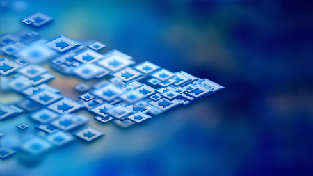 Moving group of arrows on a blue backdrop, as a concept and a sign of the unity of internet...
