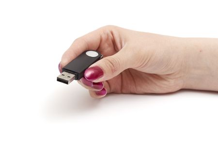  flash drive in hand isolated on white